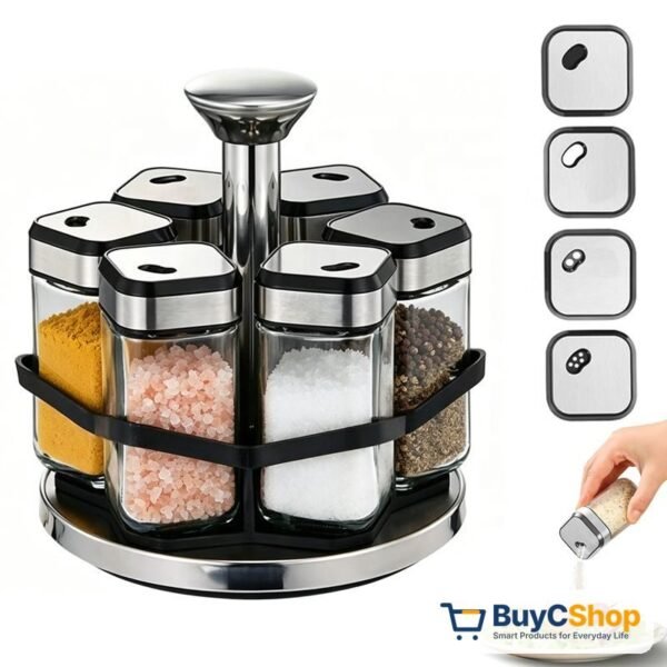 Rotating 8-Jar Spice Rack Set